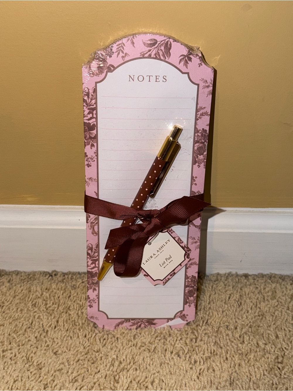 Laura Ashley Pink Floral Notepad with Brown Polka Dot Pen